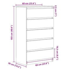 Vidaxl Zásuvková komoda old wood 60 x 36 x 103 cm kompozitní dřevo