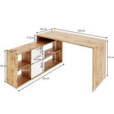 KONDELA PC stůl hnědá, bílá NOE NEW dřevotříska 135 x 135 x 74 cm