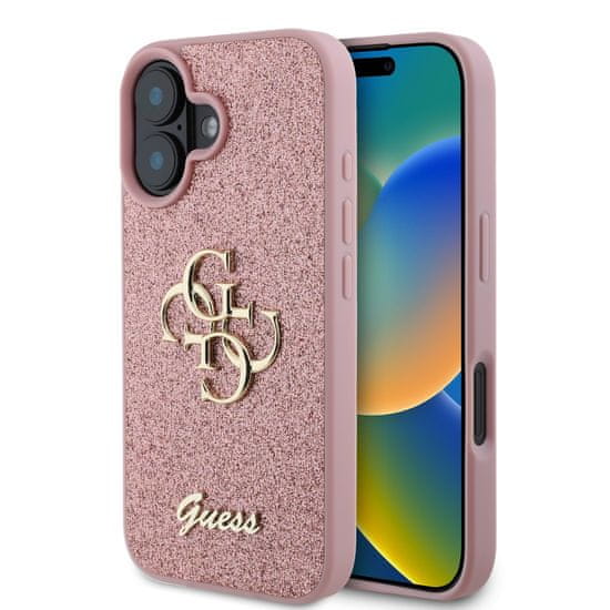 Guess Zadní kryt PU Fixed Glitter 4G Metal Logo pro iPhone 16 Pink