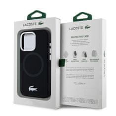 Lacoste Zadní kryt Liquid Silicone Microfiber Silver Croc Logo MagSafe pro iPhone 15 Pro Max Black