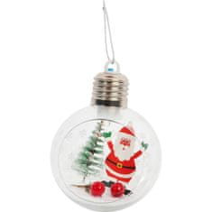 shumee LED vánoční cetka s figurkou Santa Clause, 8 cm, bílá a průhledná, na baterie