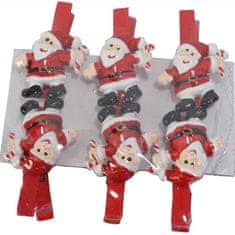 shumee Červené vánoční kolíčky na prádlo s figurkou Santa Clause, 5 cm - sada 6 kusů