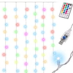 KIK KX5722 LED světla 3x3m 200LED USB + dálkové ovládání 16 barev s pamětí