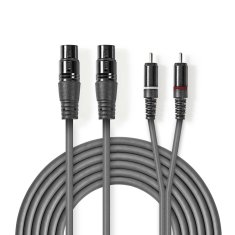 Nedis symetrický stereo audio kabel 2x XLR 3pin zásuvka - 2x CINCH zástrčka, 1.5 m (COTH15230GY15)