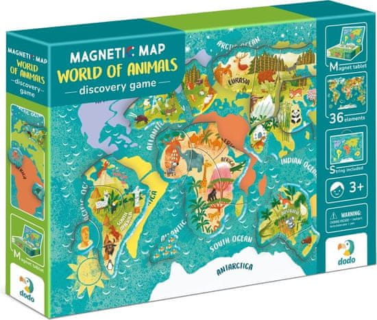 Dodo Toys Magnetická hra - Mapa světa se zvířaty