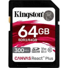 Kingston SDXC karta 64GB Canvas React Plus SDHC UHS-II 300R/260W U3 V90 for Full HD/4K/8K