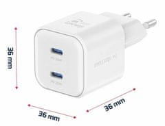 Swissten síťový adaptér gan 2x usb-c 20w power delivery bílý