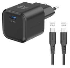 Swissten síťový adaptér gan 1x usb-c 20w power delivery černý + datový kabel usb-c/usb-c 1,2 m černý