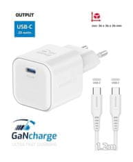 Swissten síťový adaptér gan 1x usb-c 20w power delivery bílý + datový kabel usb-c/usb-c 1,2 m bílý