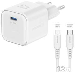 Swissten síťový adaptér gan 1x usb-c 35w power delivery bílý + datový kabel usb-c/usb-c 1,2 m bílý