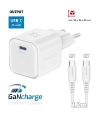 Swissten síťový adaptér gan 1x usb-c 35w power delivery bílý + datový kabel usb-c/usb-c 1,2 m bílý