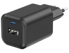 Swissten síťový adaptér gan 1x usb-c 45w pd + 1x usb-a 18w qc černý