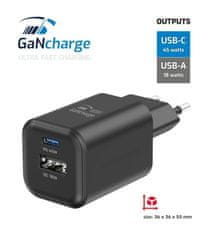 Swissten síťový adaptér gan 1x usb-c 45w pd + 1x usb-a 18w qc černý