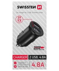 Swissten cl adaptér 2x usb 4,8a metal černý (samoprodavač)