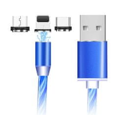 Kaxl Magnetický nabíjecí USB kabel s LED podsvícením, 3v1, 1m, modrý KAXL