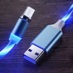 Kaxl Magnetický nabíjecí USB kabel s LED podsvícením, 3v1, 1m, modrý KAXL