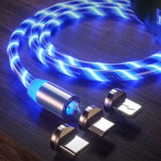 Kaxl Magnetický nabíjecí USB kabel s LED podsvícením, 3v1, 1m, modrý KAXL