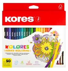 Kores Trojhranné pastelky KOLORES Mandalas pro antistresové omalovánky 3 mm 50 barev