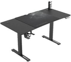 Ultradesk Herní stůl LEVEL V2, 140x68cm, 72-117cm, elektricky nastavitelná výška, s XXL podložkou pod myš, držák sluchátek i nápoj (UDESK-LVA-BB)