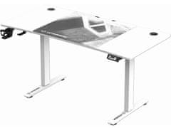 Ultradesk Herní stůl LEVEL V2 WHITE, 140x68cm, 72-117cm, elektricky nastavitelná výška, s XXL podložkou pod myš, držák sluchátek i nápoj (UDESK-LVA-WT)