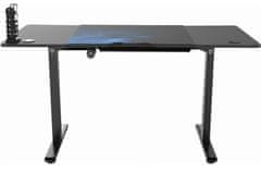 Ultradesk Herní stůl LEVEL V2 BLUE, 140x68cm, 72-117cm, elektricky nastavitelná výška, s XXL podložkou pod myš, držák sluchátek i nápoj (UDESK-LVA-BL)