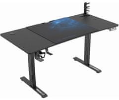 Ultradesk Herní stůl LEVEL V2 BLUE, 140x68cm, 72-117cm, elektricky nastavitelná výška, s XXL podložkou pod myš, držák sluchátek i nápoj (UDESK-LVA-BL)