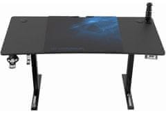 Ultradesk Herní stůl LEVEL V2 BLUE, 140x68cm, 72-117cm, elektricky nastavitelná výška, s XXL podložkou pod myš, držák sluchátek i nápoj (UDESK-LVA-BL)