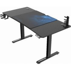 Ultradesk Herní stůl LEVEL V2 BLUE, 140x68cm, 72-117cm, elektricky nastavitelná výška, s XXL podložkou pod myš, držák sluchátek i nápoj (UDESK-LVA-BL)