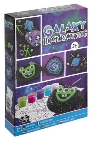 Grafix Kreativní set malování kamínků galaxy 3 kameny + 5 barev + nalepovací oči a hvězdičky