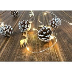 MAGIC HOME Řetěz Pine, 20 LED teplá bílá, se zasněženými šiškami, 2xAA