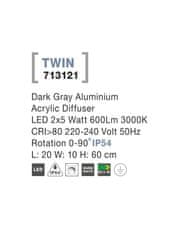 Nova Luce NOVA LUCE venkovní sloupkové svítidlo TWIN tmavě šedý hliník akrylový difuzor LED 2x5W 3000K 220-240V rotační 0-90st. IP54 713121