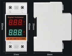 HADEX Voltmetr a ampérmetr na DIN lištu 60-500VAC, 0.99,9A, YHC45-2042VA