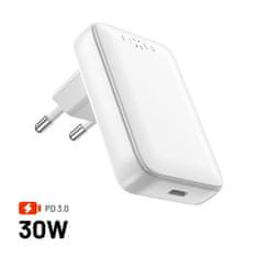 FIXED Síťová GaN nabíječka Slim s USB-C výstupem a podporou PD, 30W, bílá (FIXCG30S-C-WH)