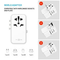 FIXED Cestovní adaptér Voyager 120W pro EU, UK a USA/AUS, s 3xUSB-C a 1xUSB výstupem, GaN, PD 120W, bílý FIXCT120-3C1A-WH