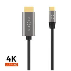 FIXED Video kabel s konektory USB-C/HDMI, USB-C 3.1 Gen 2 18Gbps, HDMI 2.0 4K60Hz, 2m, šedý FIXHU-CHDMI-GR