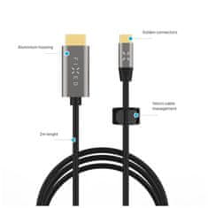 FIXED Video kabel s konektory USB-C/HDMI, USB-C 3.1 Gen 2 18Gbps, HDMI 2.0 4K60Hz, 2m, šedý FIXHU-CHDMI-GR