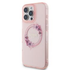 Guess Zadní kryt IML Flowers Ring MagSafe pro iPhone 16 Pro Max Pink