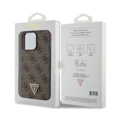 Guess  PU 4G Strass Triangle Metal Logo Zadní Kryt pro iPhone 15 Pro Max Brown