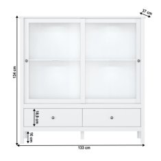 KONDELA Vitrína nízká 2W2S, bílá, OLJE dřevotříska 37 x 133 x 134 cm