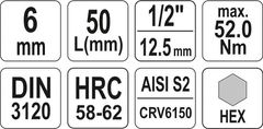 YATO Hlavice s bitem HEX 1/2" H6 Yato - YT-04382