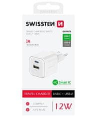 Swissten síťový adaptér 12w 1x usb-c + 1x usb-a bílý