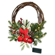 Dommio Věnec proutěný s červenou poinsetií 10×LED Ø30 cm