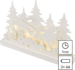 Emos Dřevěná LED dekorace Wioska s časovačem 31 cm teplá bílá