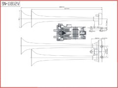 Stualarm 2-tónová fanfára 380mm, 12V stálý/střídavý tón s kompresorem (sn-118/12V)