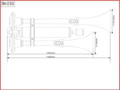 Stualarm 2-tónová fanfára 600mm, červená, 24V bez kompresoru (sn-030)