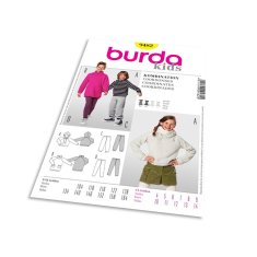 Burda Střih Burda 9482 - Dětská mikina s kapucí, mikina s vysokým límcem, tepláky, legíny