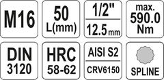 YATO Hlavice s bity XZN 1/2" M16 YATO - YT-04346