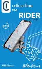 CellularLine Univerzální hliníkový držák mobilního telefonu Rider Steel na řídítka pro motorku i kolo, černý