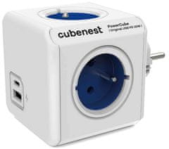 PowerCube Cubenest Original USB PD 20W, A+C, 4× zásuvka, bílá/modrá, dětská pojistka, uzemnění, max. 16A/250V~3680W