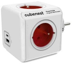 PowerCube Cubenest Original USB PD 20W, A+C, 4× zásuvka, bílá/červená, dětská pojistka, uzemnění, max. 16A/250V~3680W